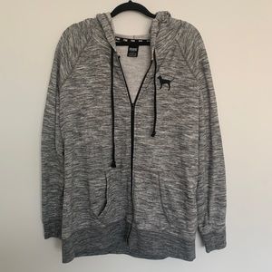Heathered gray and black zip up PINK hoodie